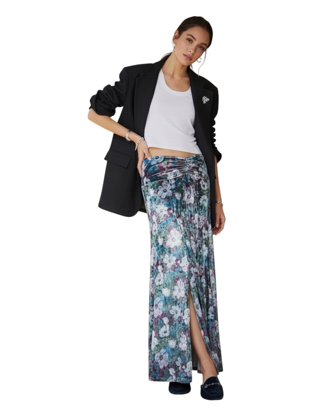 Free People Carpe Diem Convertible‎ Maxi Skirt Dress Velvet Floral Sea Glass XS